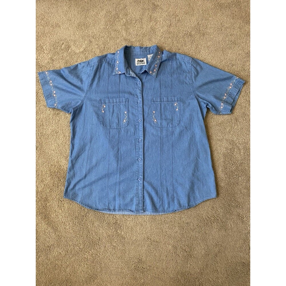 Northern Reflections Vintage Chambray Embroidered Cottagecore Shirt Size XL